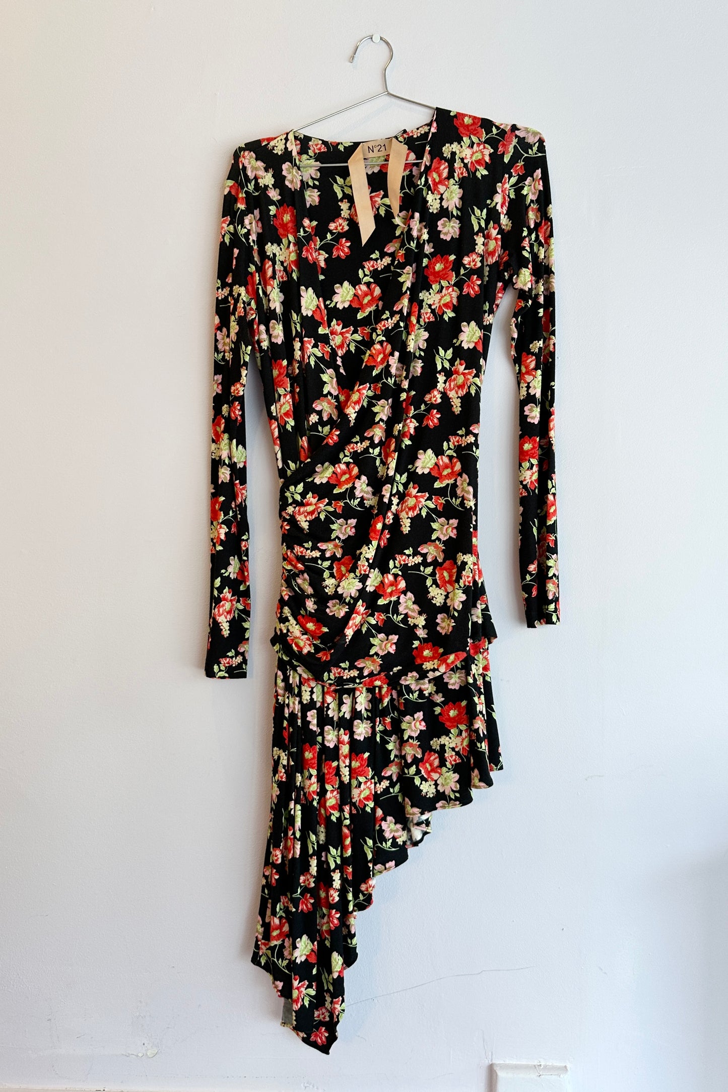 No. 21 - Long Sleeve Wrap Dress: Black Floral