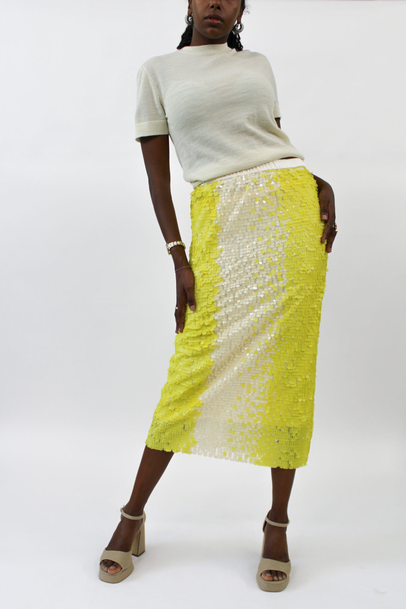 CO|TE - Megan Skirt: Yellow Sequin
