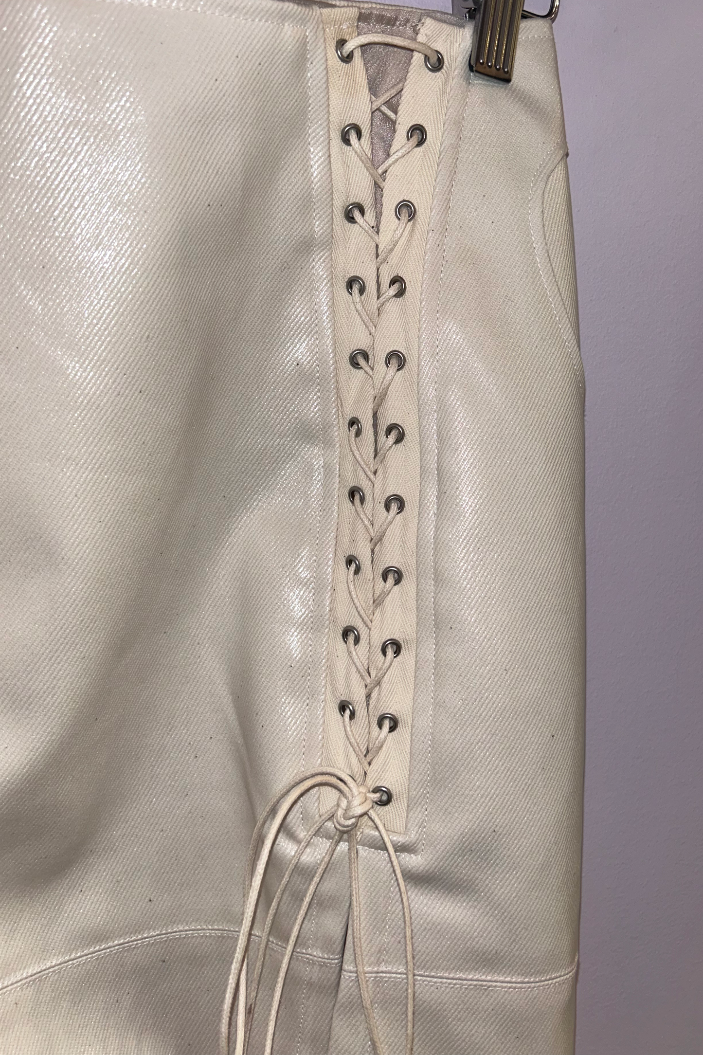 Marco Rambaldi - Coated Lace-Up Midi Skirt: White
