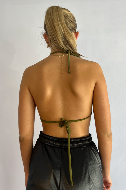Monzlapur - Iridescent Mesh Triangle Bikini top: Olive Green