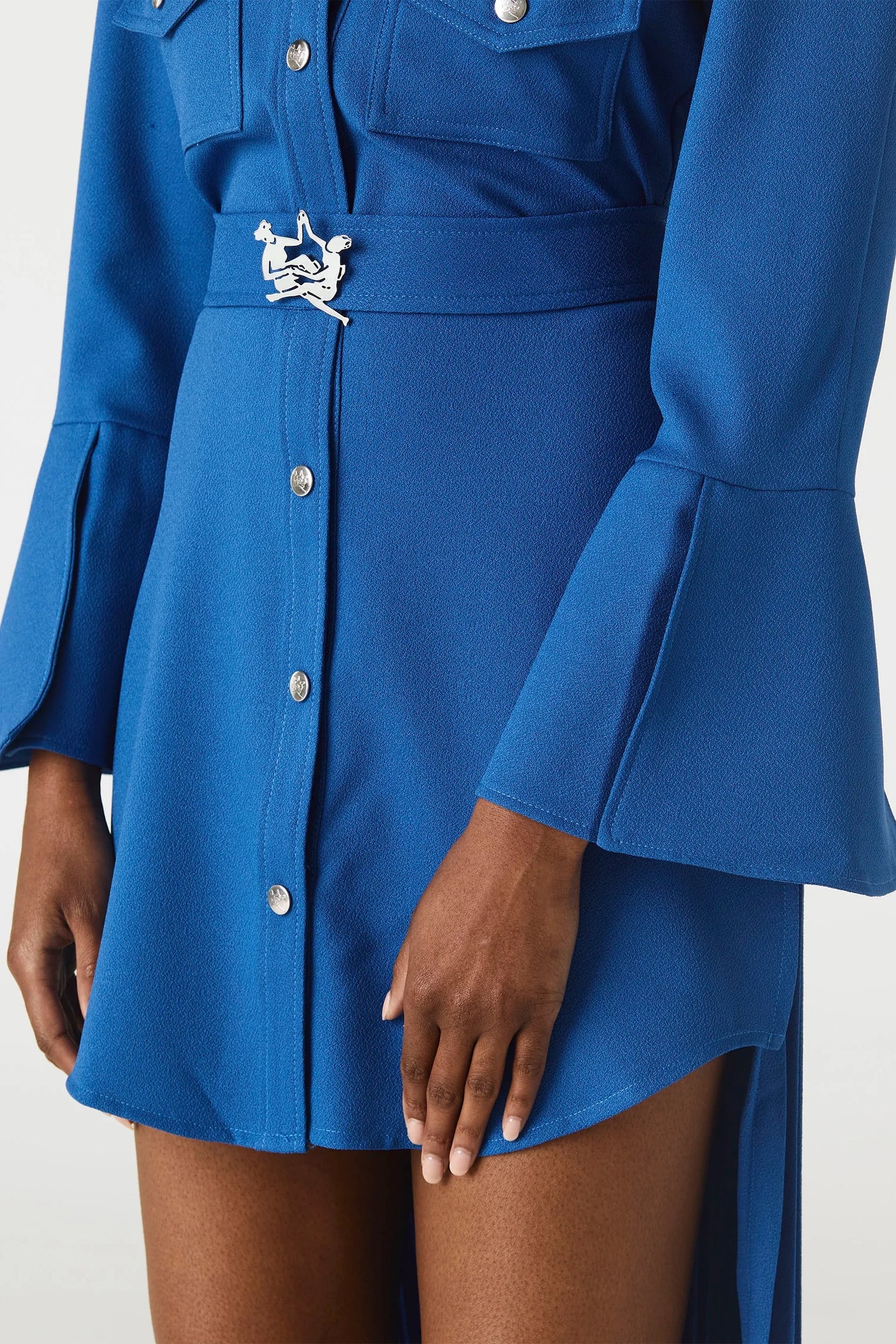 Thebe Magugu- Raglan Semi Pleated Dress: Cobalt Blue