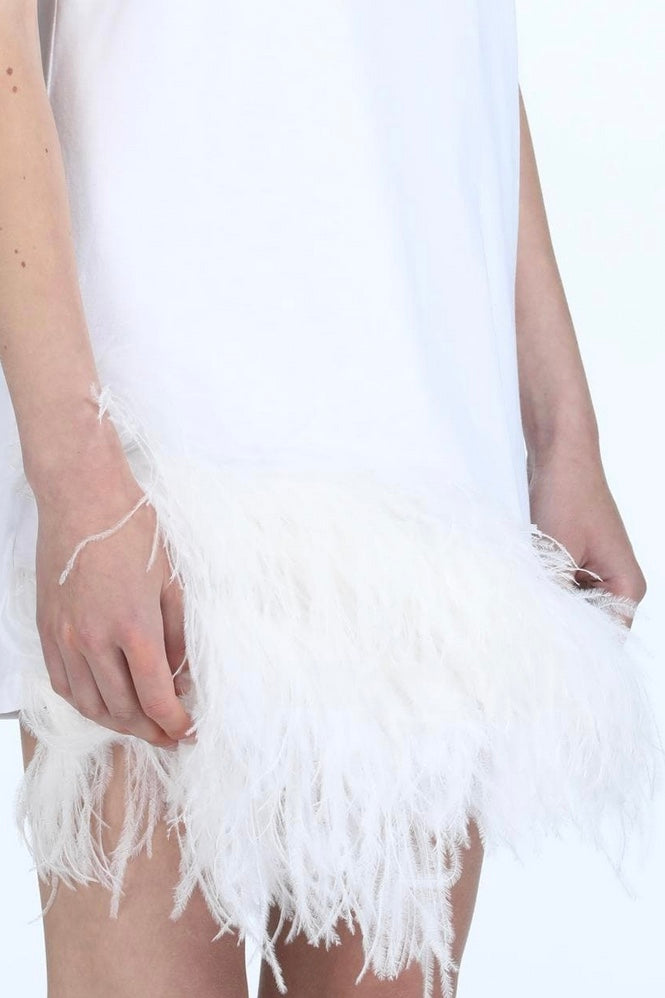 No. 21 - Feather-Trimmed Mini Dress: White