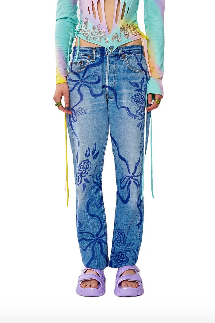 Collina Strada - Painted Levi's 501s: Laurel Ashleigh Floral