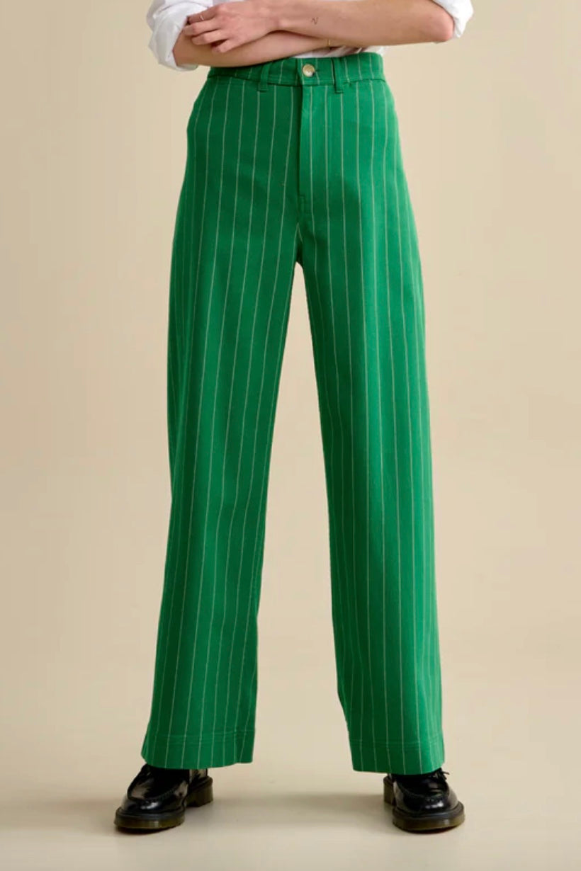 White pants with green cheap stripes