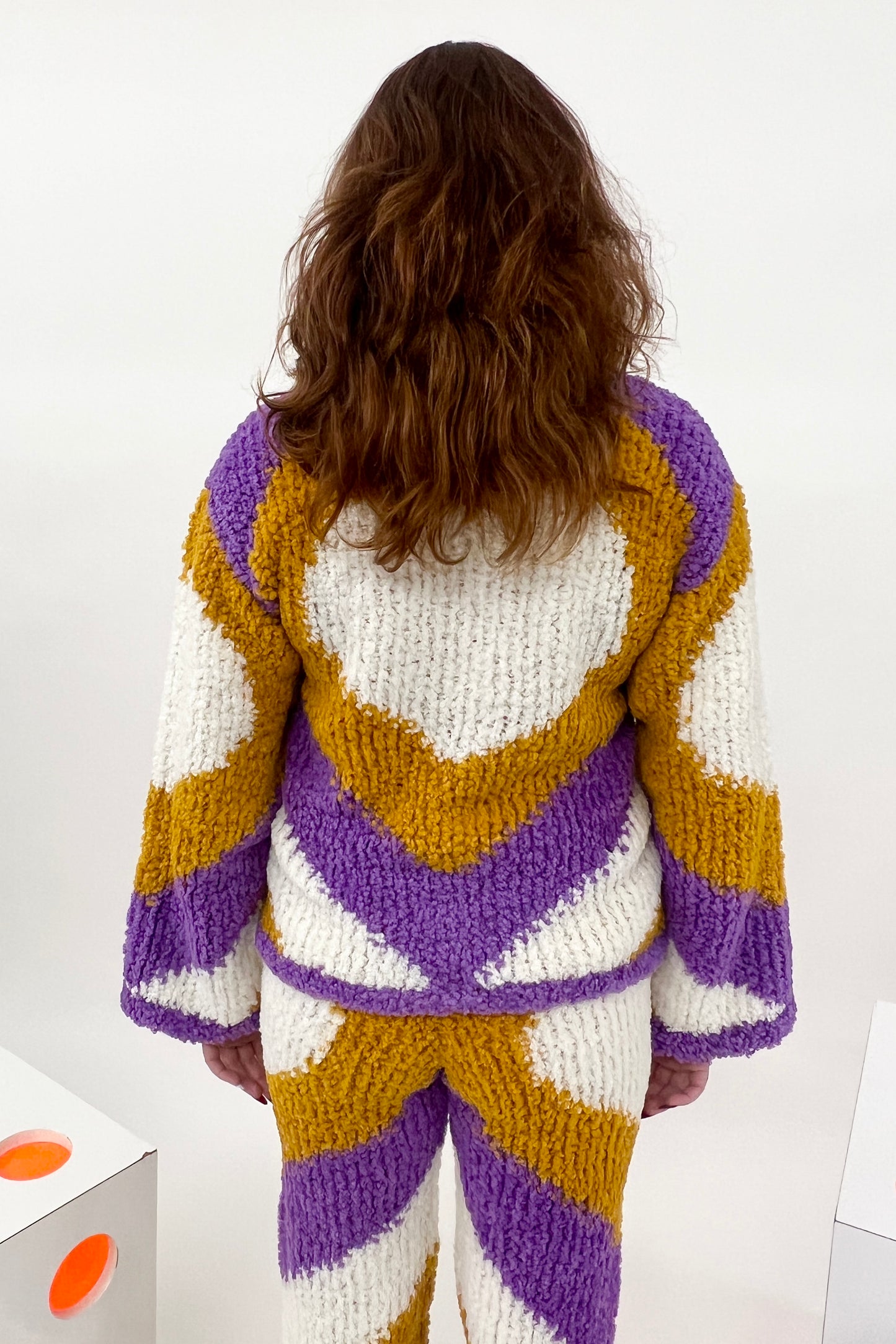 Marco Rambaldi - Hearts Pile Knitted Sweatshirt: Purple & Mustard