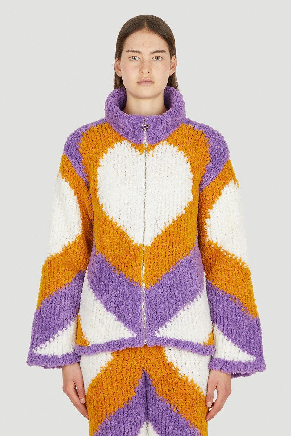 Marco Rambaldi - Hearts Pile Knitted Sweatshirt: Purple & Mustard