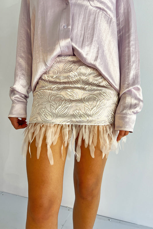 Collina Strada- Feather Mini Skirt: Blush Jacquard