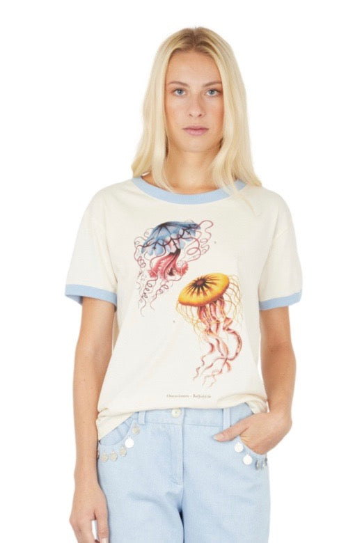 Benjamin Benmoyal - Printed Tee Shirt: Ecru Jelly Fish