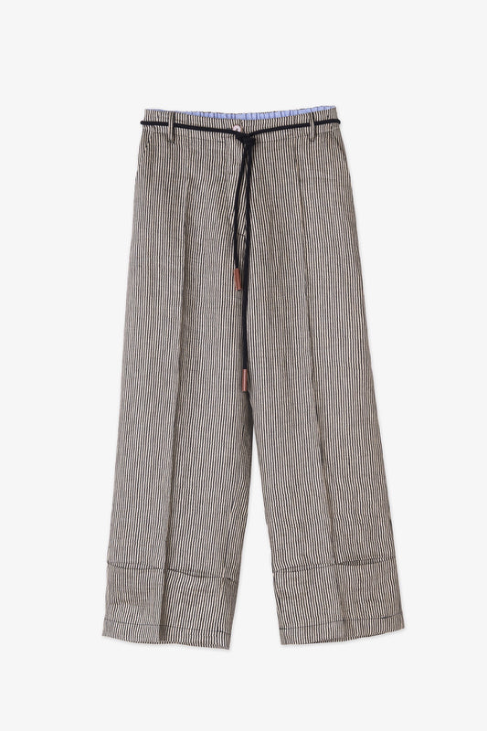 Alysi Chocolate - Micro Stripe Cropped Trousers: Asphalt