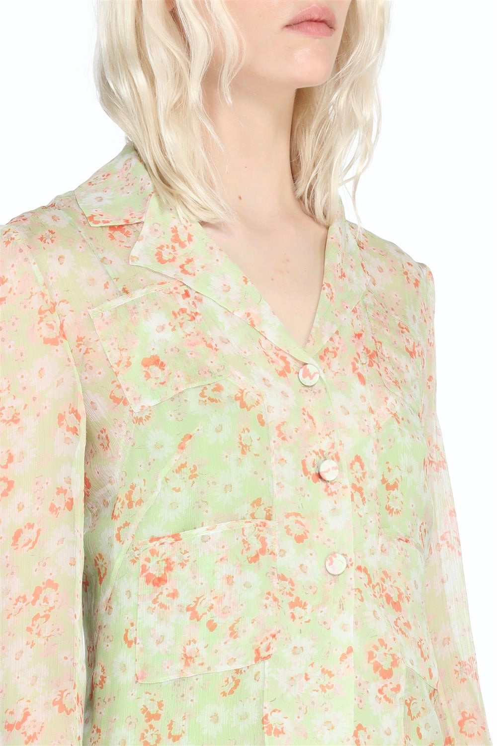 No.21 - Long Sleeve Shirt: Floral Pattern Green