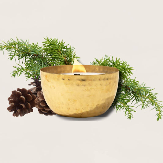 Woodsy Homelife - Solid Brass 14oz Pure Soy Candle: Juniper & Balsam Fir