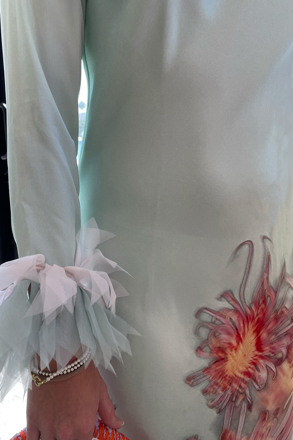 Collina Strada - Satin Fresia Dress: Mint Chrysanthemum
