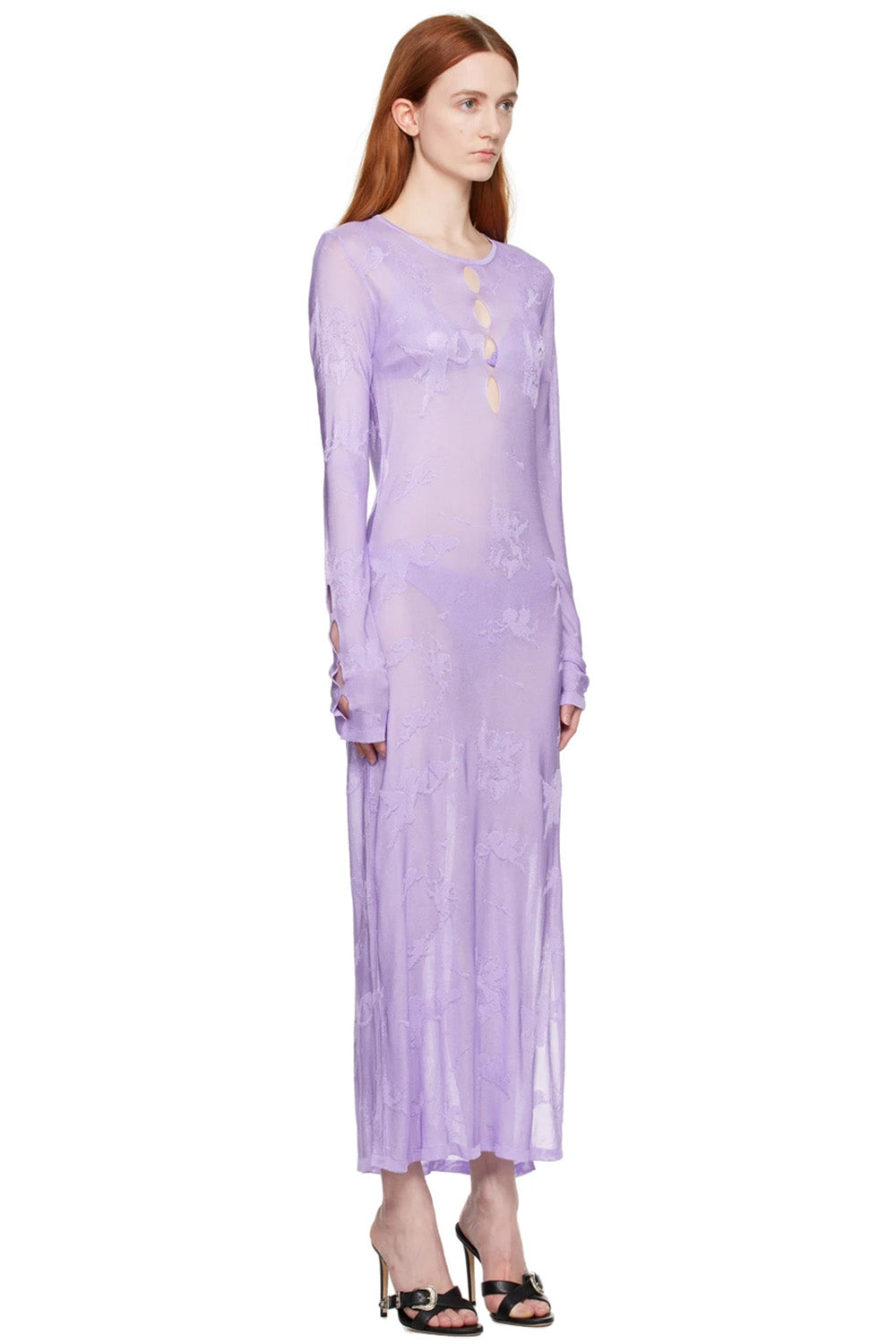 Marco Rambaldi - Transparent Viscose Knitwear Long Dress: Lilac