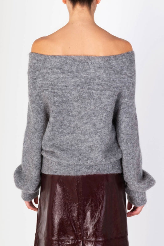 Alysi Chocolate - Soft Alpaca Off The Shoulder Sweater: Grey