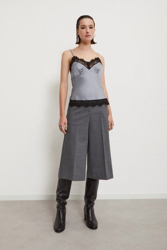 Ottod'ame Viscose Top With Lace: Fog