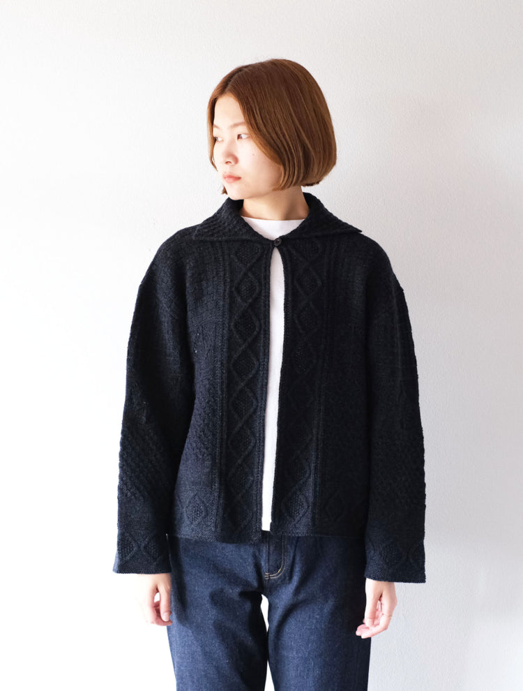 Aseedoncloud - Sankayo Cable Knit Jacket: Navy