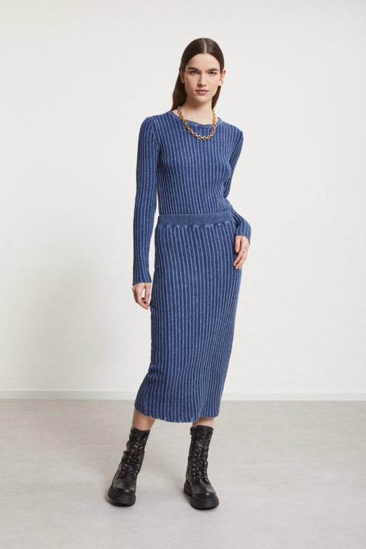 Ottod'ame Knitted Ribbed Skirt: Jeans