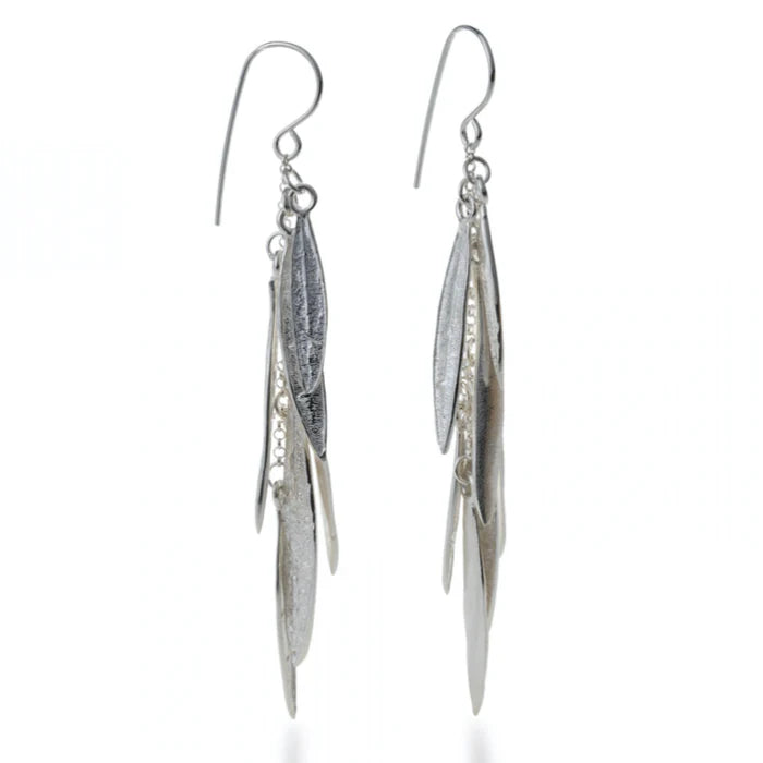 Airy Heights Design- Dangling Earrings of Miniature Oleander Leaves:Sterling Silver