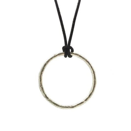 Airy Heights Design- Cedar Branch Circle Pendant in Sterling Silver with Black Satin Tie Cord