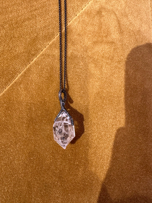 Airy Heights Design- Herkimer Diamond Pendant with Bermuda Cedar Branch Bail/30” Cable Chain