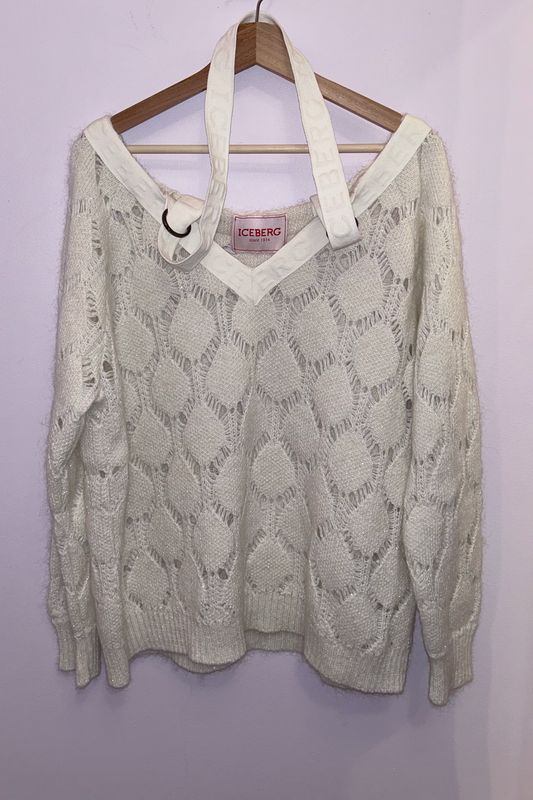 Iceberg- Popeye Cable Knit Sweater: Milky White