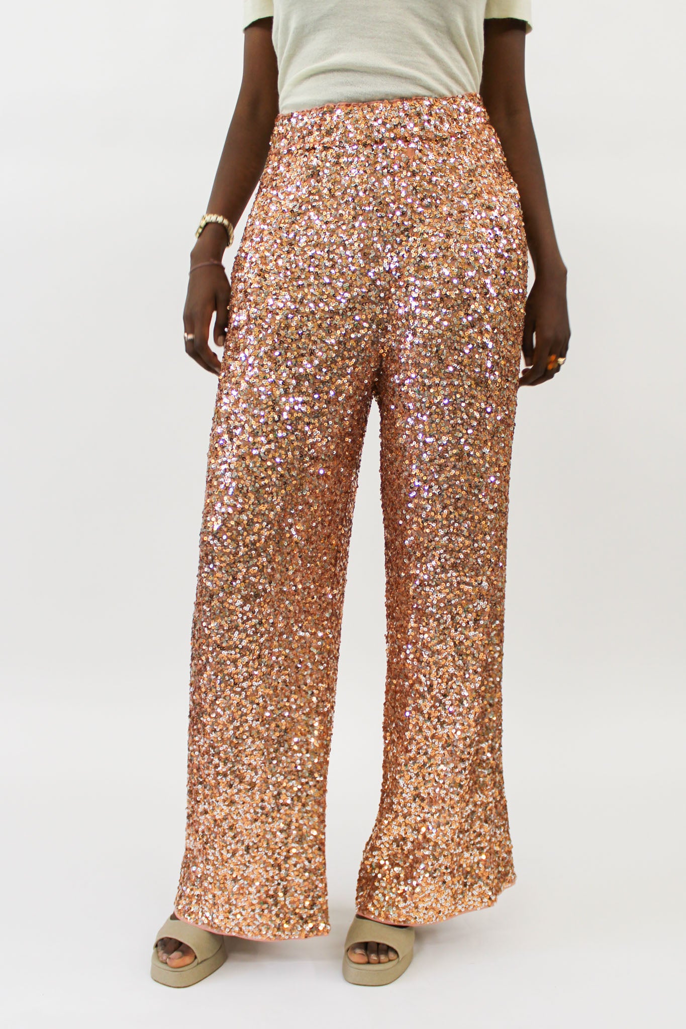 Essentiel Antwerp - Entry Sequin-Embellished Wide Leg Pants: Tiger Blossom