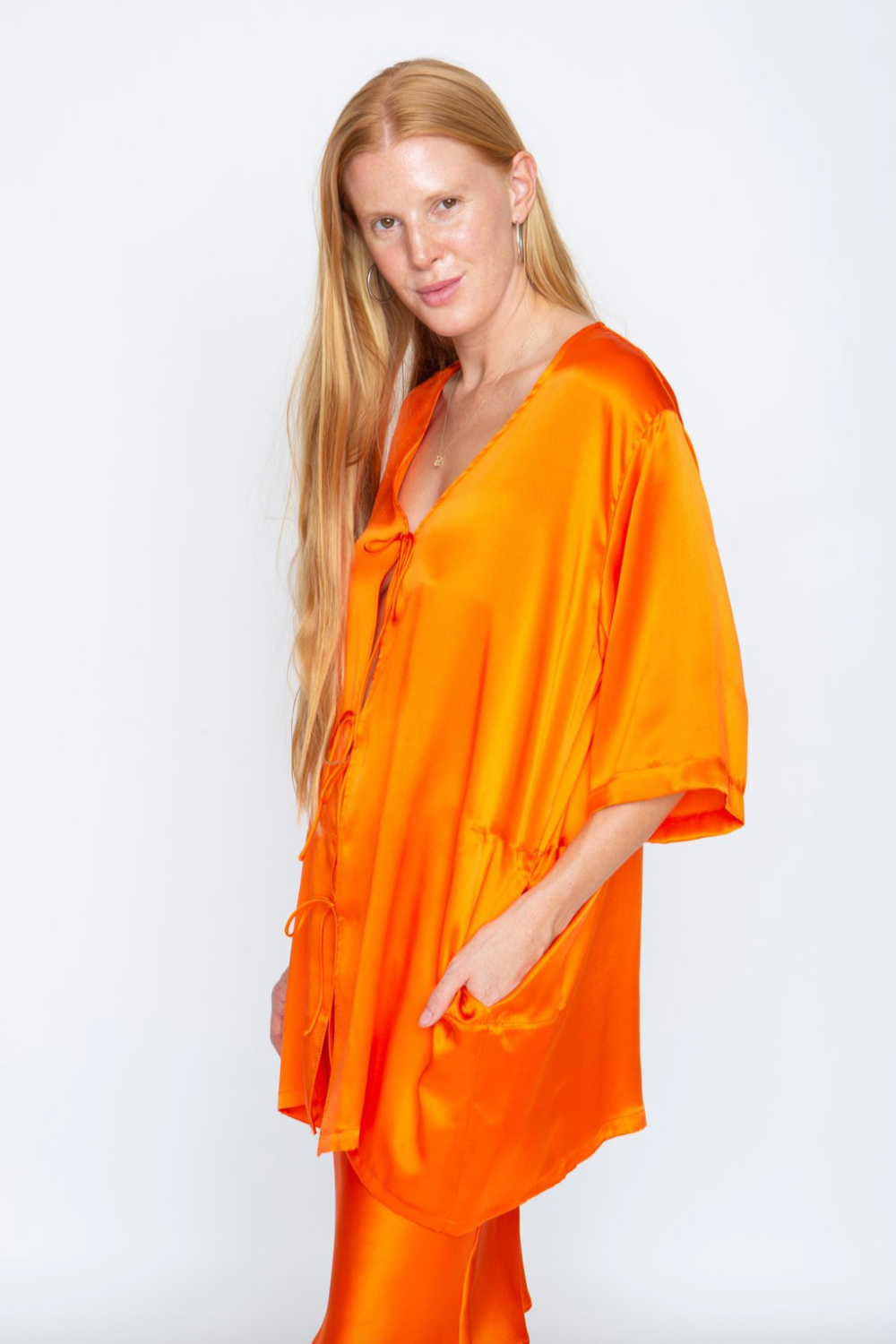 Lily Forbes - Milica Tie Top: Silk Charmeuse in Tangerine