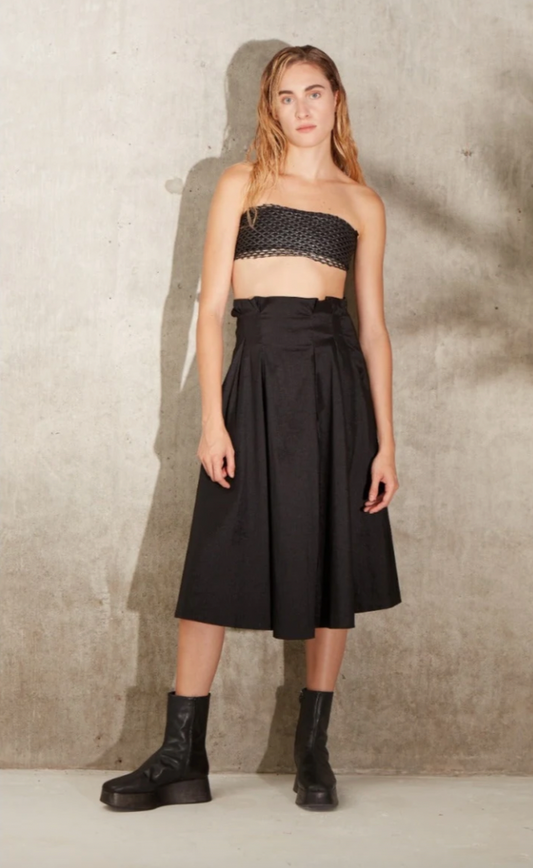 Monzlapur - Box Pleat A Line Skirt: Black