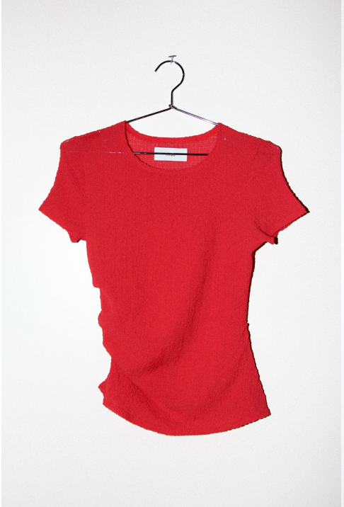 KkCo - Gauze Ruched Tee: Tomato