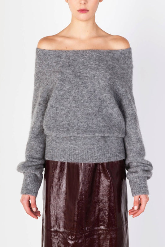 Alysi Chocolate - Soft Alpaca Off The Shoulder Sweater: Grey