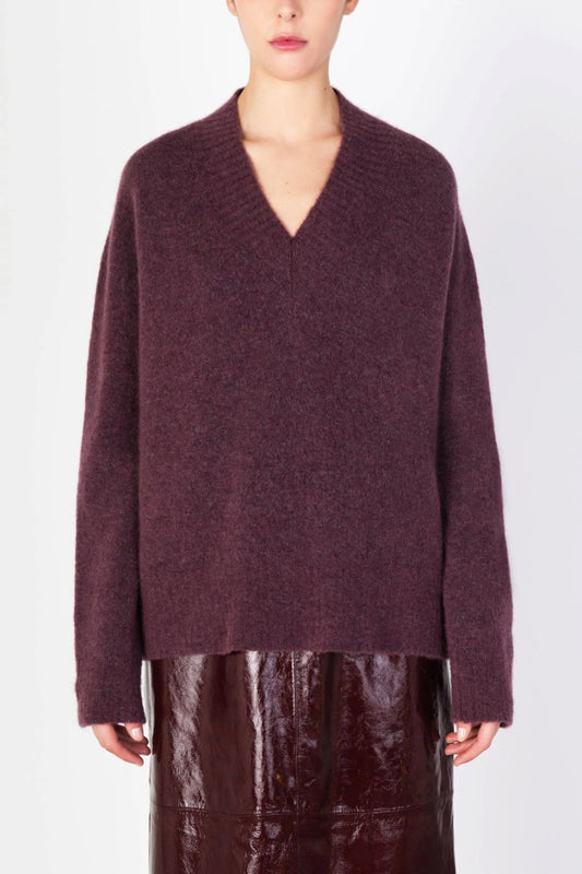 Alysi Chocolate - Soft Alpaca V Neck Sweater: Brown