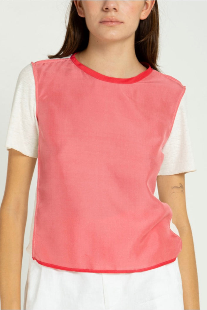 Francesca Marchisio - Thiny Silk Reversibile T-Shirt: Butter & Coral