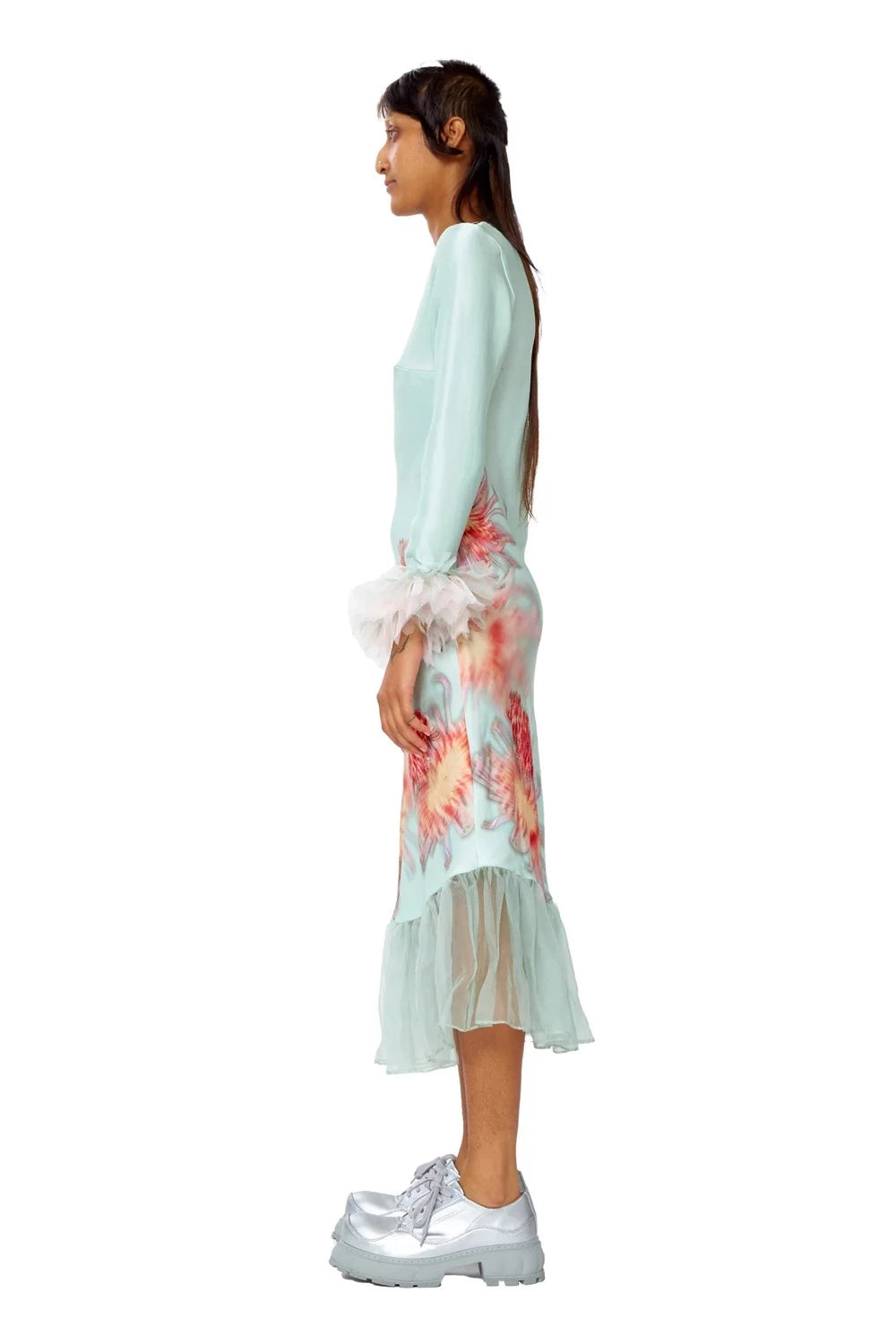 Collina Strada - Satin Fresia Dress: Mint Chrysanthemum