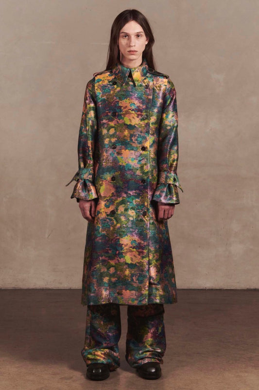 Benjamin Benmoyal - Long Belted Trench Coat: Jacquard Flowers