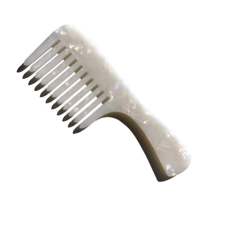 Solar Eclipse - Wide Tooth Handle Acetate Hair Comb: Pearl