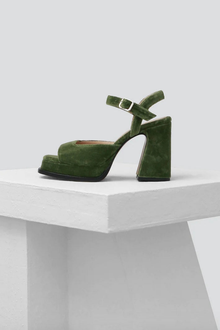 Souliers Martinez Gracia Platform Sandal Khaki Velvet