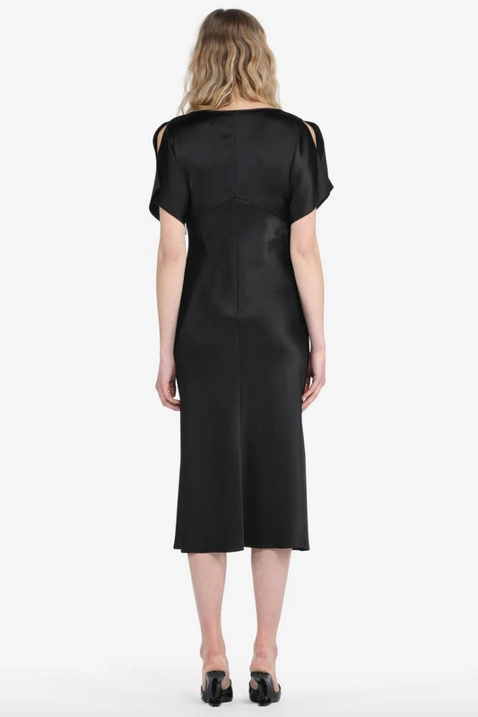 No.21 - Satin Short Sleeve Midi Dress: Black