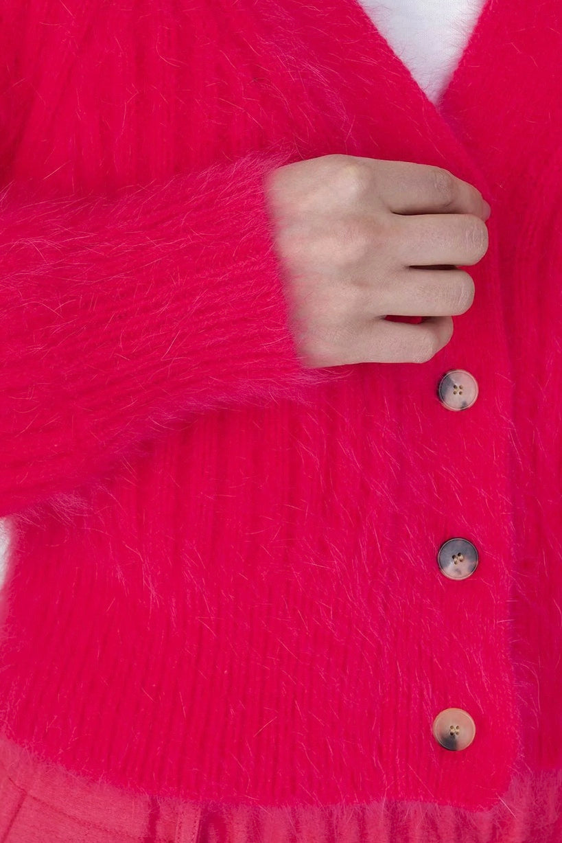Alysi - Cropped Angora Cardigan: Pink
