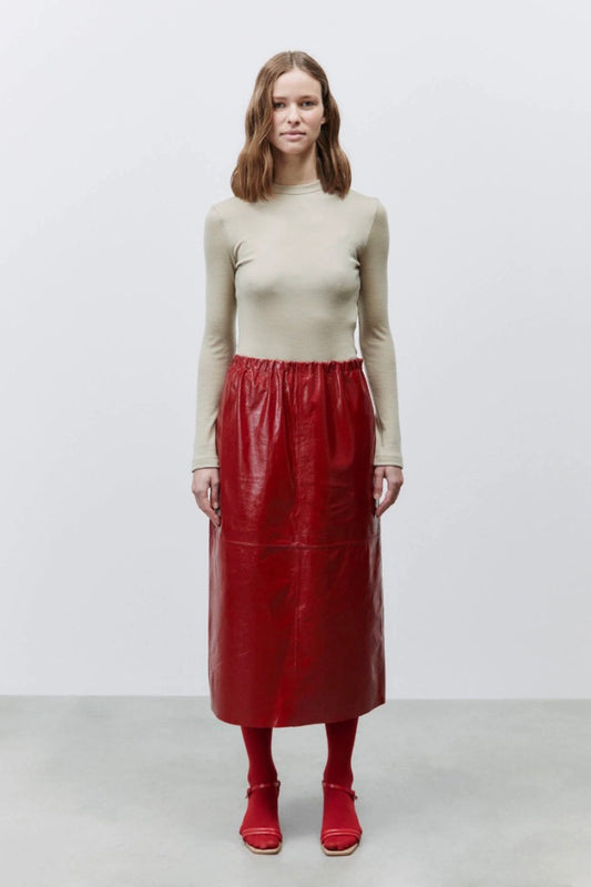 Alysi Chocolate - Patent Leather Midi Skirt: Red