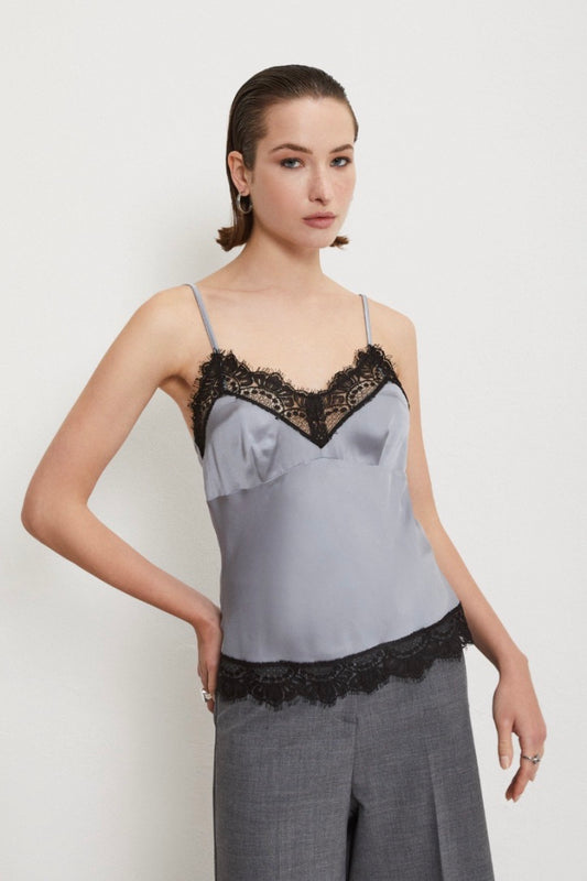 Ottod'ame Viscose Top With Lace: Fog