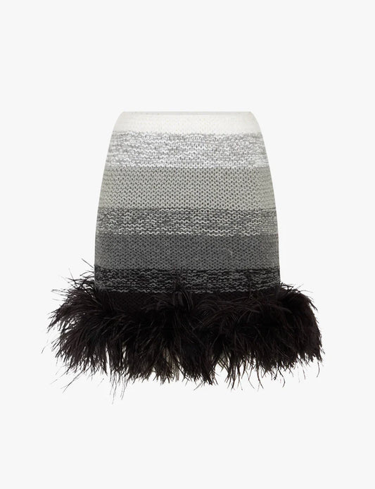 Germanier- Knit Feather Trim Skirt: Black Gradient