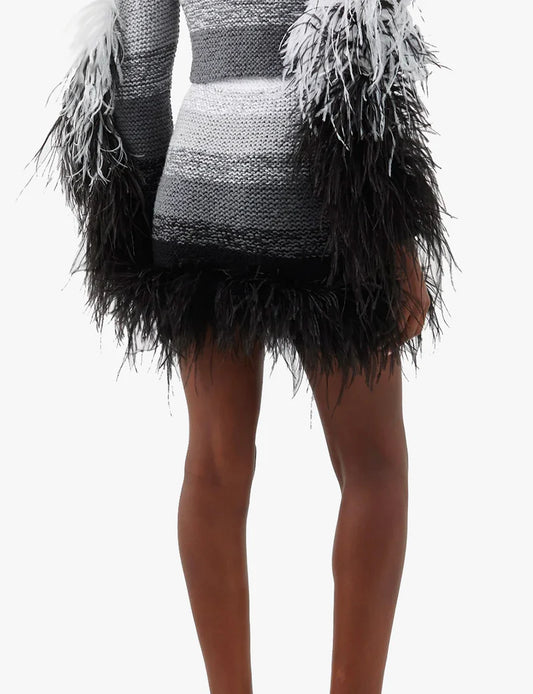 Germanier- Knit Feather Trim Skirt: Black Gradient