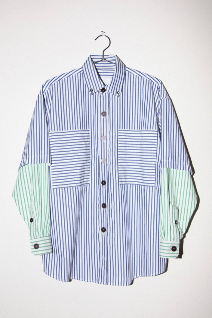 KkCo - Pierced Double Button Up Shirt: Mixed Sea Stripe