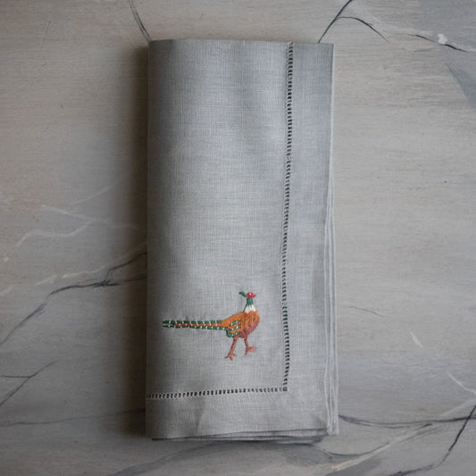 Luke Aaron -- Pheasant Embroidered Napkin