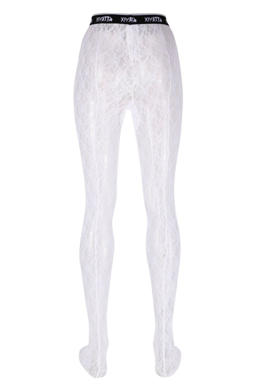 White Lace Floral Tights