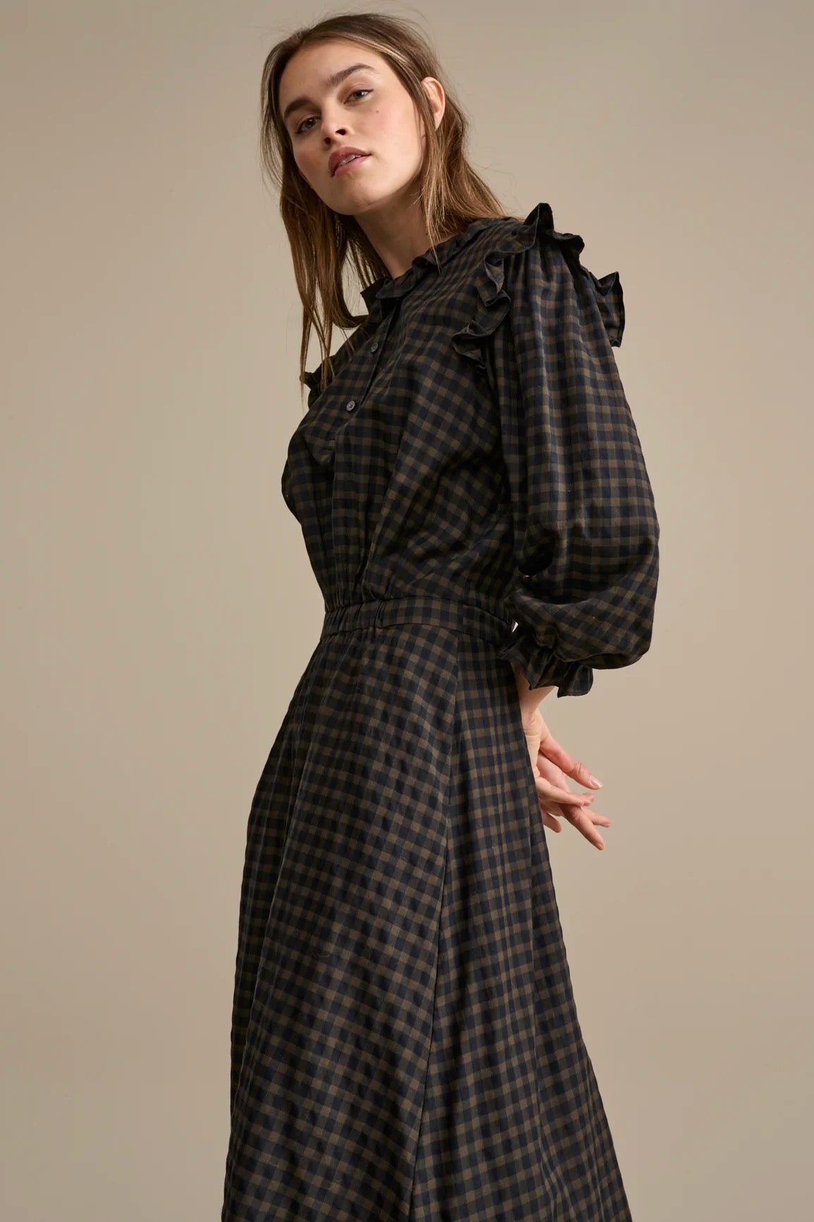 Bellerose- Farrah Dress: Brown/ Black Gingham