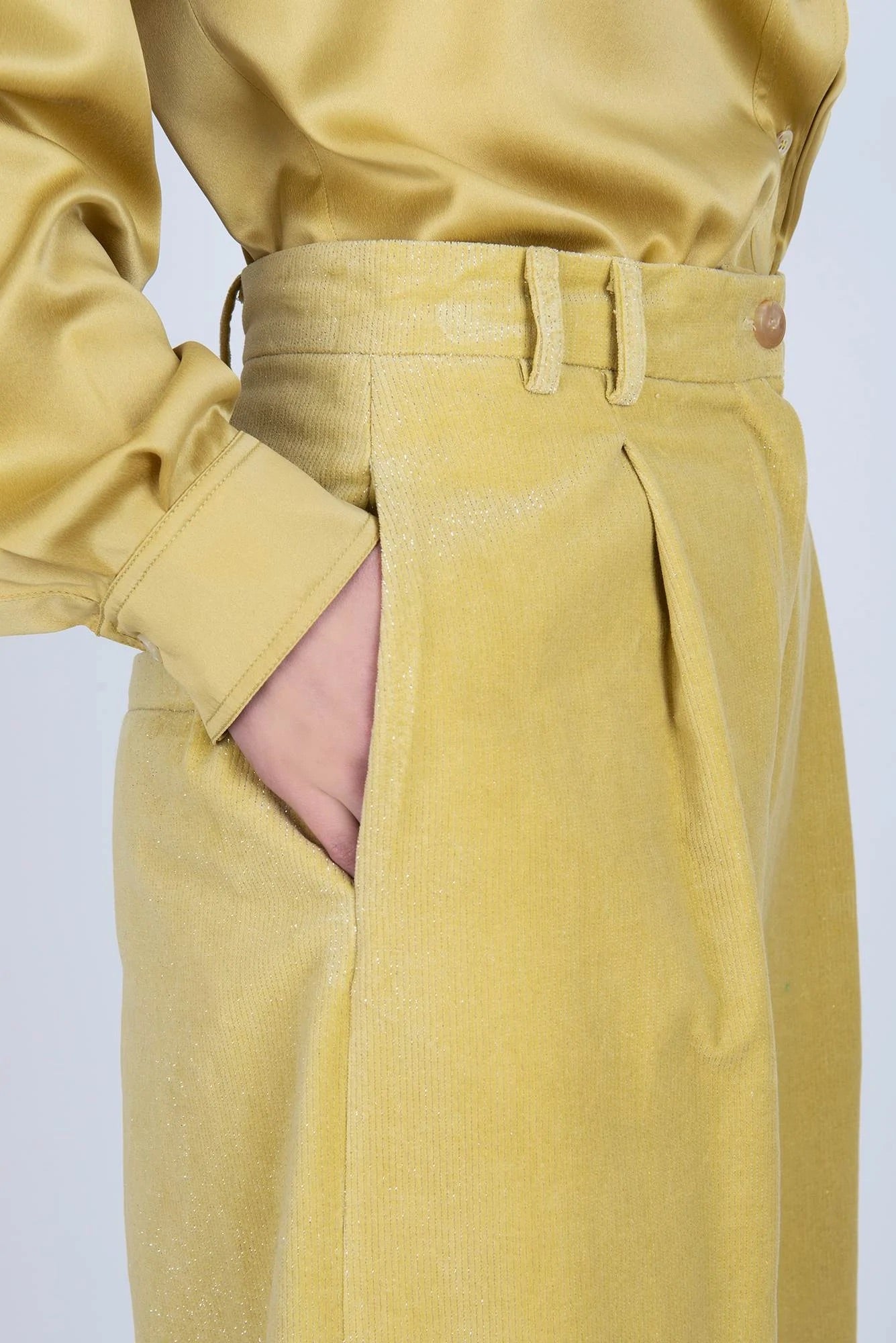 Alysi - Corduroy Sparkle Trousers: Yellow