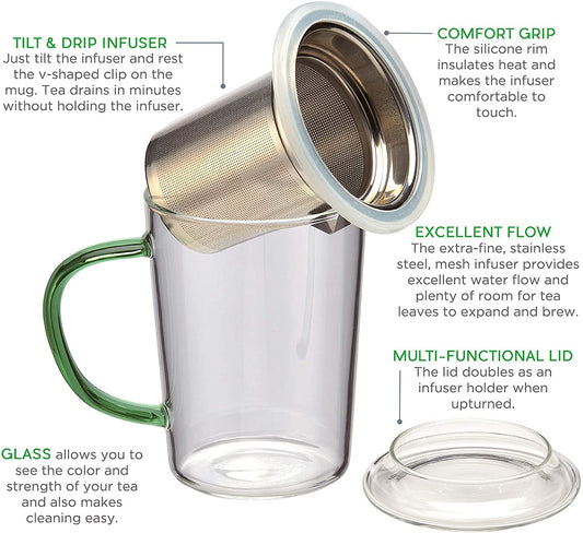 casaWare - Glass Tea Infuser Mug: Green Handle