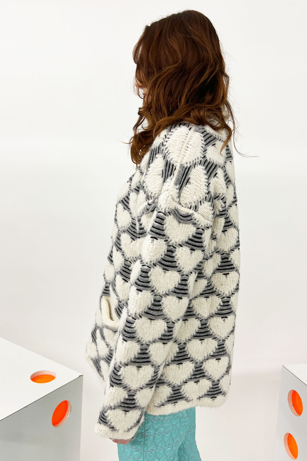 Marco Rambaldi - Floating Hearts Knit Sweater: White & Grey