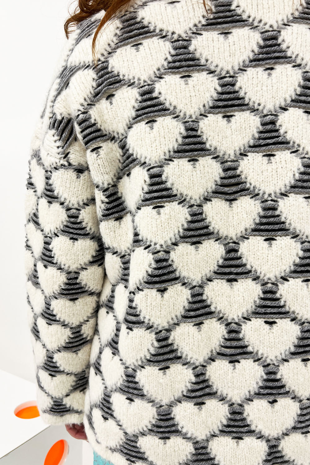 Marco Rambaldi - Floating Hearts Knit Sweater: White & Grey